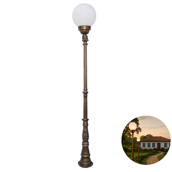 Poste De Jardim Externo Aluminio Romano com 01 Globo