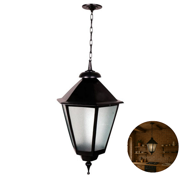 Luminária Colonial Aluminio com Corrente Italiana