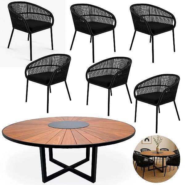 Mesa Zurick 1,50 Cozinha Sala Jantar + 6 Poltronas Valencia Corda Náutica