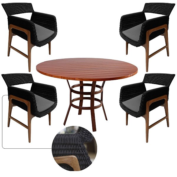Conjunto Vila Real Mesa de Madeira Cozinha Poltronas Corda Náutica