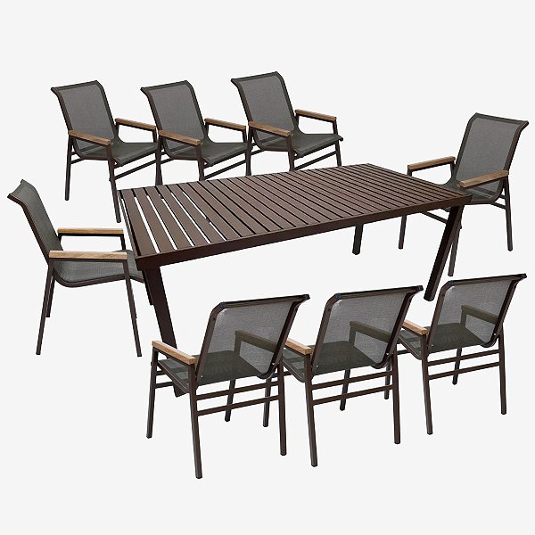 Jogo De Mesa Retangular Alumínio 8 Cadeiras Praia De Jardim Piscina Jantar