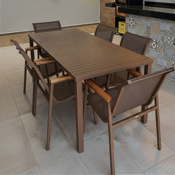 Jogo De Mesa Grande Retangular + 6 Cadeiras Praia Área Jardim Piscina Jantar