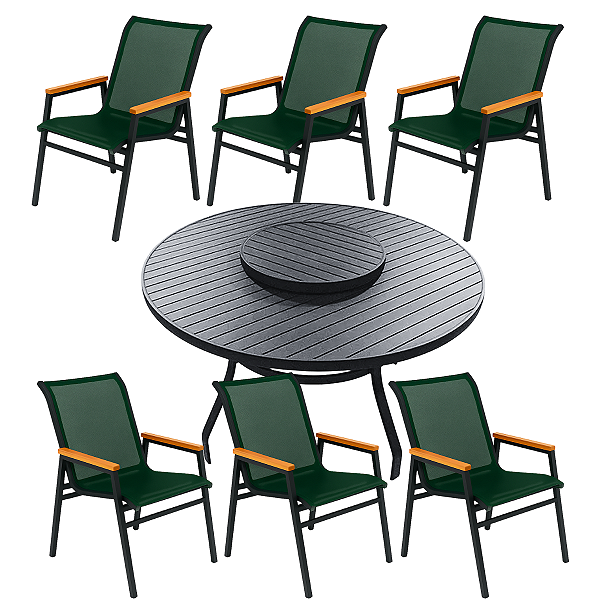 Conjunto Mesa Giratória 6 Poltronas Cadeiras Modelo Praia Nossa Kasa Cor Verde Lançamento