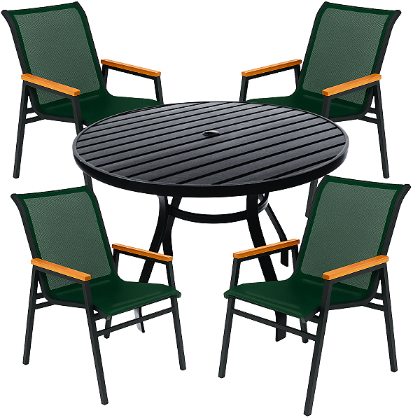 Jogo de Mesa 1,00m Ripado Alumínio + 4 Cadeiras Praia Tela Sling Área Externa Piscina Jardim