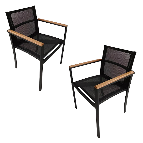 Jogo 2 Cadeiras Amélia Tela Sling Aluminio Área Externa E Interna Jantar