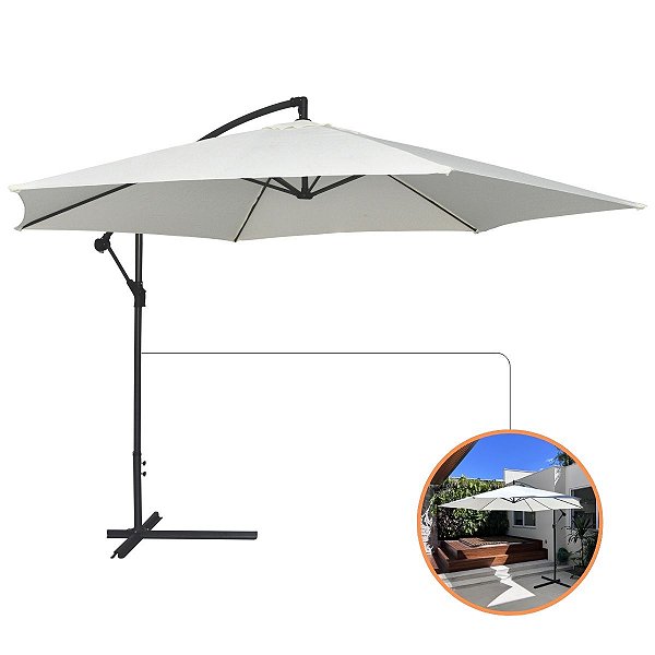 Sombreiro Ombrelone Lateral Gigante 3,50m Suspenso Com Manivela Reforçado