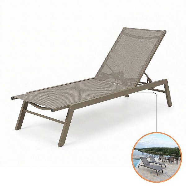 Espreguiçadeira Verona Premium Sem Braços Alumínio Piscina Tela Sling Reclinável