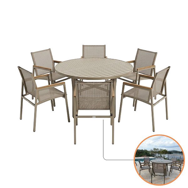 Conjunto Verona Premium Área Externa Mesa 1,30m 6 Poltronas Resistente Sol