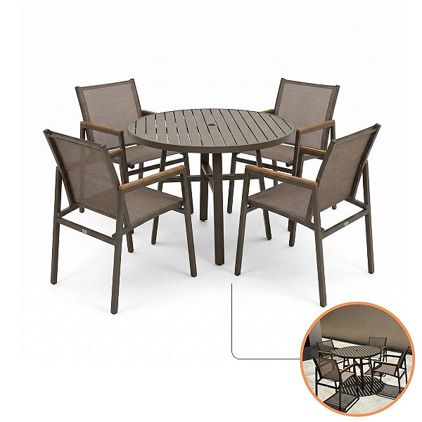 Conjunto De Mesa Verona Premium Cadeiras Alumínio Para Piscina E Jardim