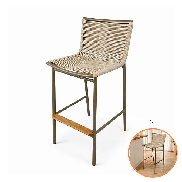 Banqueta Donna em Corda Náutica Gourmet Ilha Cozinha Luxo