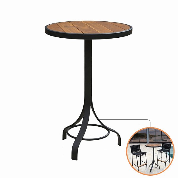 Mesa Bistrô Alta Alumínio E Madeira Maciça Área Gourmet Varanda Premium