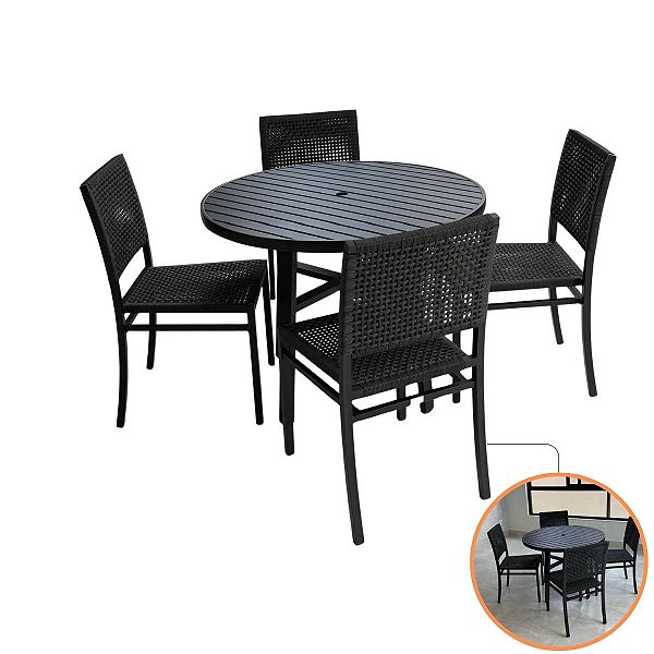 Jogo De Mesa 4 Cadeiras Fibra Sintética Área Externa Lazer