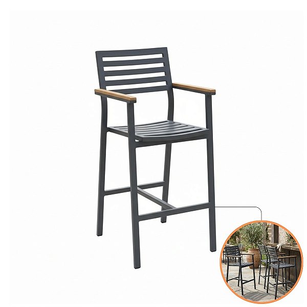 Banqueta Alta Linea Industrial Alumínio Ripado Preta Bar Cozinha