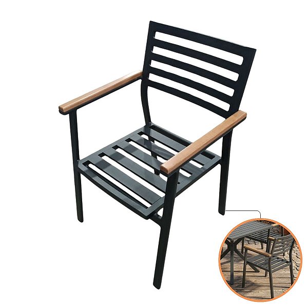 Poltrona Linea Alumínio Ripado Braço Madeira Maciça Piscina Jardim Antiferrugem