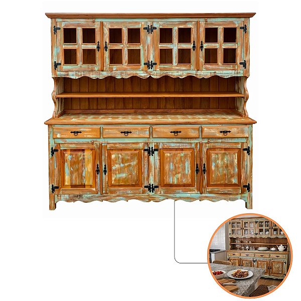 Armário Cristaleira Arca E Oratório Rustico Madeira Maciça 8 Portas 4 Gavetas