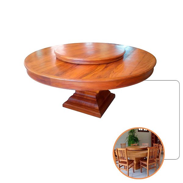 Mesa Redonda 1,80m Diamantina Madeira Maciça Peroba Rosa Giratória Diamantina