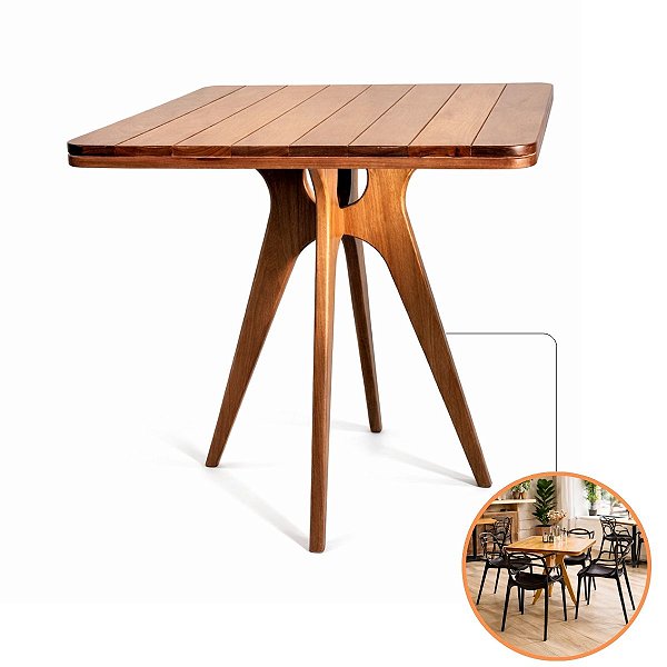 Mesa Slim De Madeira Nobre Para Restaurante E Cafeteria Base Tripé Luxo