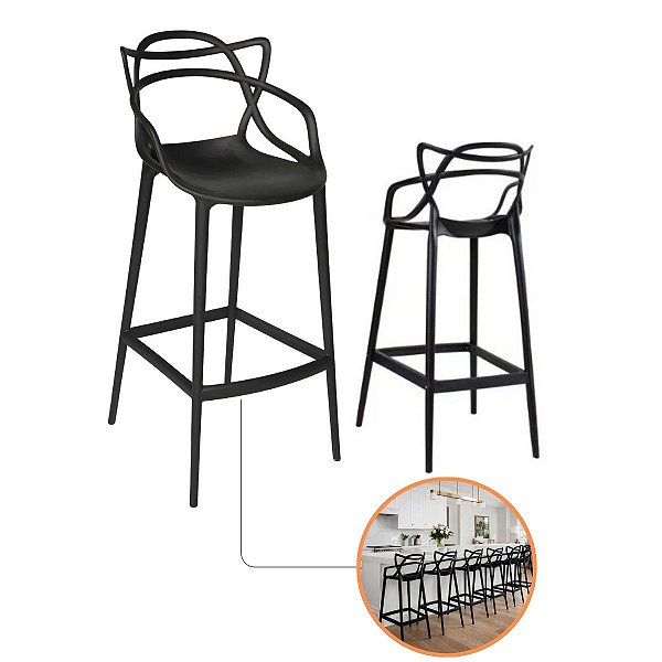 Banqueta Alegra Polipropileno Reforçada Design Moderno Preta