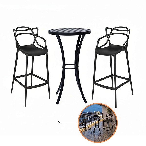 Kit Mesa Alta Alumínio Pintura Eletrostática E 2 Banquetas Alegra