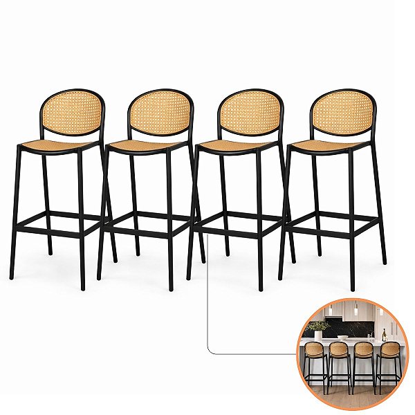 Kit 4 Banquetas Para Balcão Ilha E Área Gourmet Estilo Palha Natural