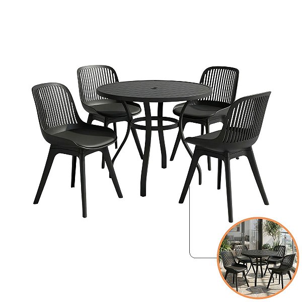 Jogo Mesa Alumínio 90cm E 4 Cadeiras Resistentes Estofadas Para Varanda