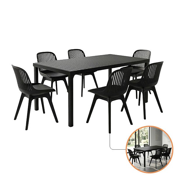 Jogo Mesa Retangular Alumínio 1,80x90 E 6 Cadeiras Marcela Estofadas