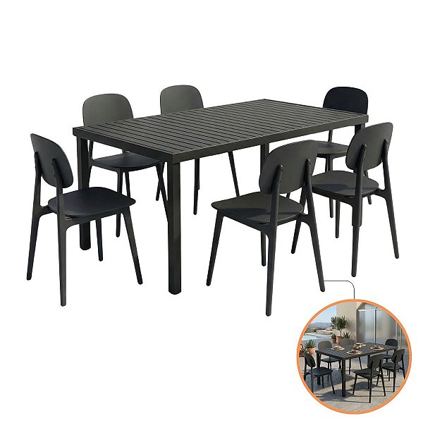 Jogo Mesa Alumínio 1,80x90 Retangular E 6 Cadeiras Itália Antiferrugem