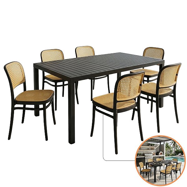 Jogo Mesa Alumínio 1,80x90 Retangular E 6 Cadeiras Roma Estilo Palha