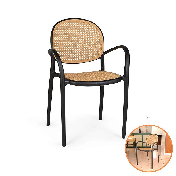Cadeira De Jantar Com Braços Roma Design Palha Natural  Polipropileno
