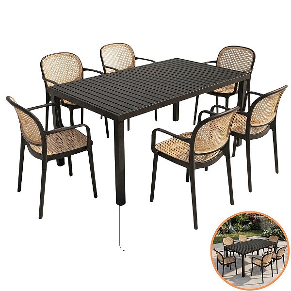 Jogo Mesa Alumínio 1,80x90 Retangular E 6 Cadeiras Roma Prática