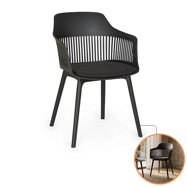 Cadeira  Com Braços Cozinha Polipropileno Com Assento Estofado Escritório E Mesa