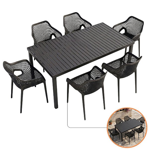 Jogo Mesa Alumínio 1,80m Retangular E 6 Cadeiras Suits Design Vazado