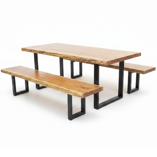 Conjunto Mesa Rústica Texas com 2 Bancos Madeira e Metalon Sob Medida
