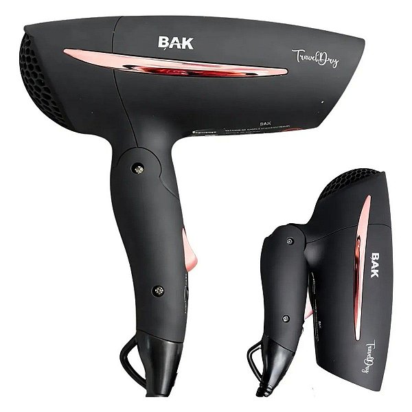 Secador de Cabelo Dobrável BAK Travel Dry 1250W Bivolt com Ar Frio