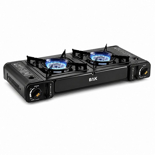 Fogareiro Camping BAK 2 Bocas Portátil Slim Acendimento Automático