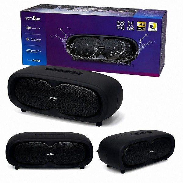 Caixa de Som Bluetooth Portátil SomBox D-X008 30W RMS Resistente à Água IPX6