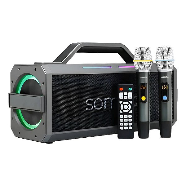 Caixa de Som Amplificada Bluetooth 360W D-XK300 com 2 Microfones, Karaokê e LED RGB