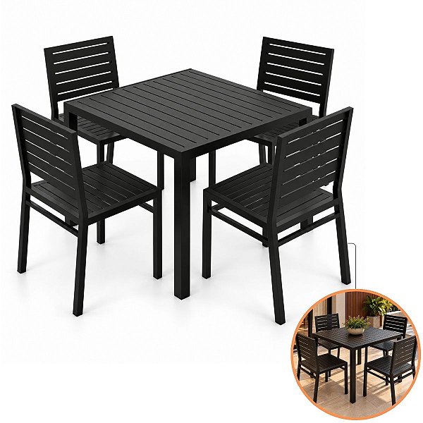 Jogo de Mesa Quadrada 80x80cm com 4 Cadeiras Americanas de Alumínio