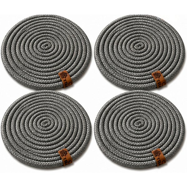 Kit 4 Porta Copos Essenza Artesanal Corda Náutica Cinza Antiderrapanti Área Gourmet