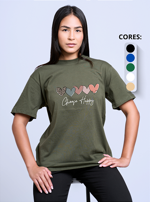 T-shirt Oversized Feminina "Choose happy"