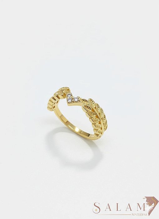 Anel folhas coração cravejado