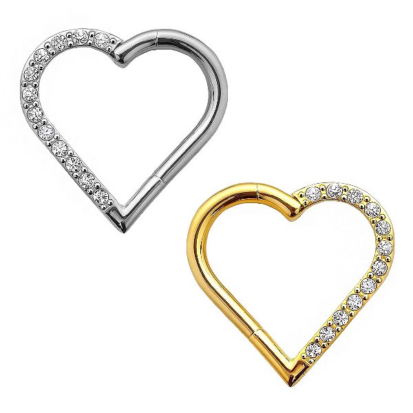 Piercing Argola Coração cravejado (Titânio)