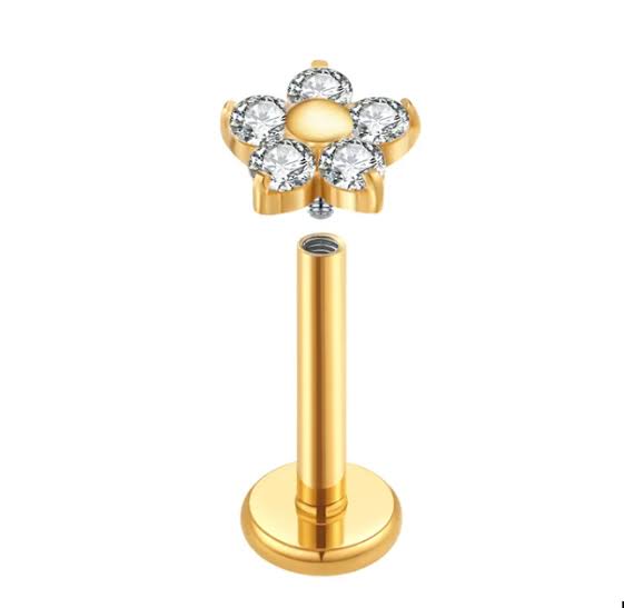 Piercing Labret Flor Cravejada (Titânio)