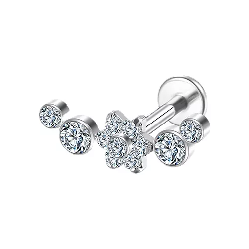Piercing Labret Cluster Flor (Titânio)