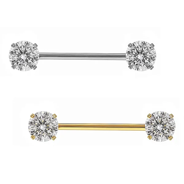 Piercing de Mamilo com Zircônias (Aço Cirúrgico)
