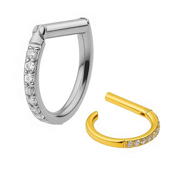Argola D’Ring cravejado 2 em 1 ( TITANIO)