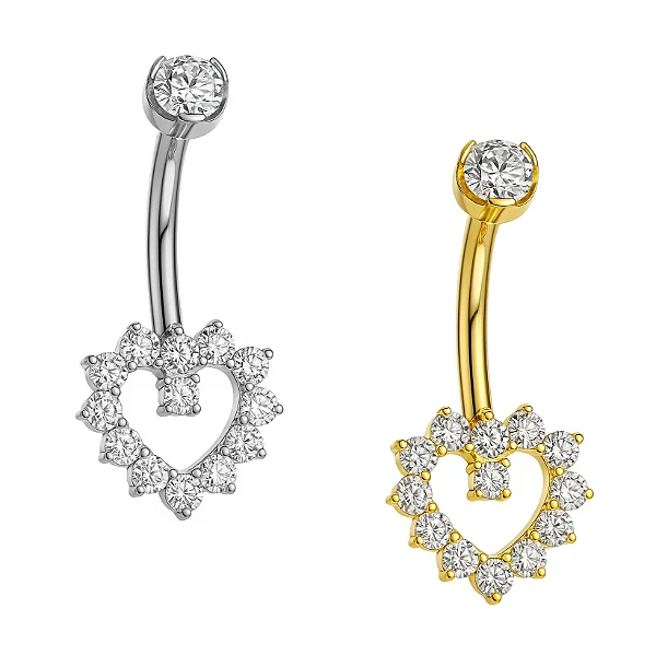 Piercing umbigo coraçao cravejado