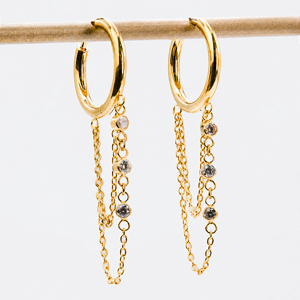 Brinco Argola Correntes Titânio PVD Gold