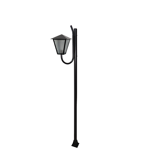 Luminária Romana C/ Poste de Braço Curvo Preta - 2 Metros