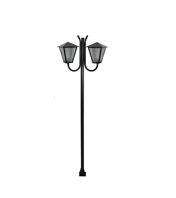 Luminária Romana Dupla C/ Poste de Braço Curvo Preta - 2 Metros